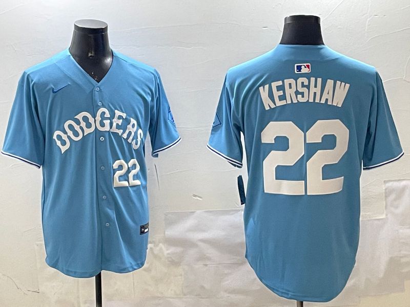 Men Los Angeles Dodgers 22 Kershaw Light Blue Joint Name 2025 Nike MLB Jersey style 8
